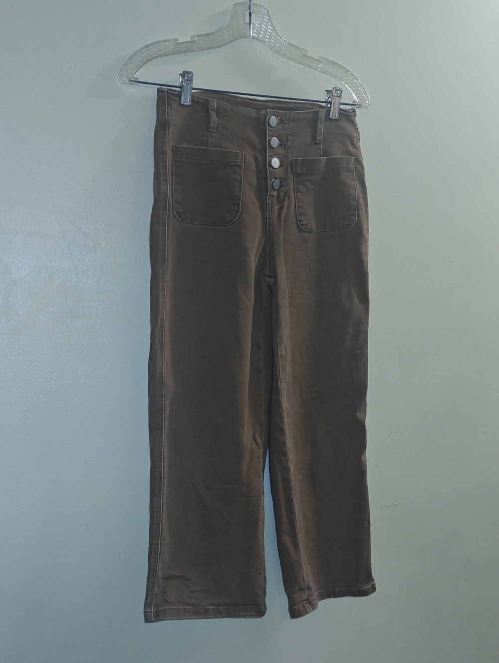 High-Waist Button Front Wide Leg Pants - Brown